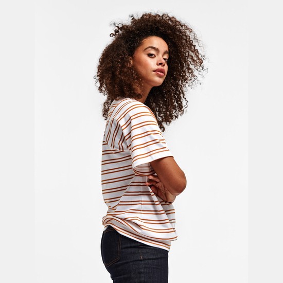 Aigle A Short Sleeves Striped Tee Shirt With Uvc Function T-shirts Women White/Orange ZA-70398